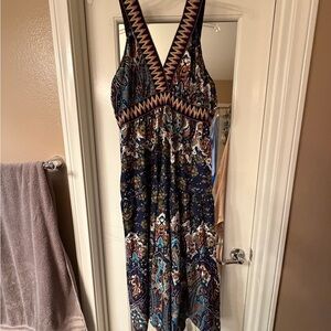 SHEIN Navy and Multicolor Patterned Maxi Dress